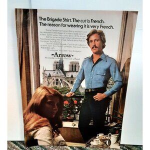 1974 Arrow Mens Brigade Shirt Cut Is French Print Ad vintage 70s